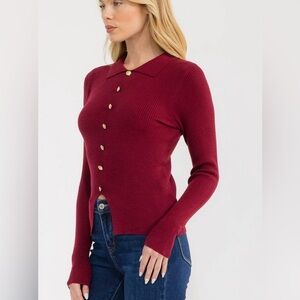208. Red Button-Up Sweater Cardigan